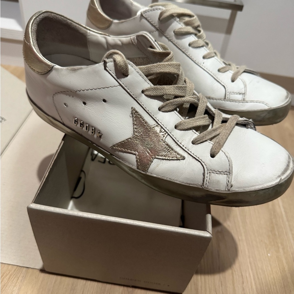Golden Goose White and Gold Sneakers